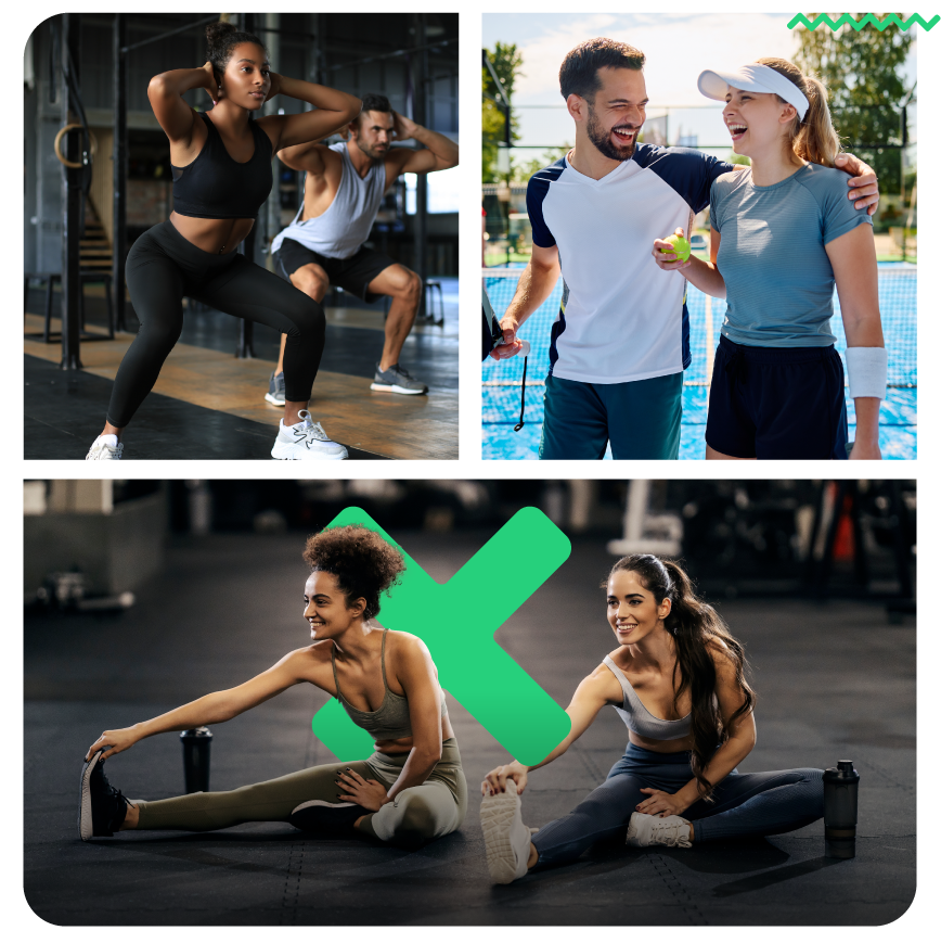 Pessoas se exercitando em academias e estúdios