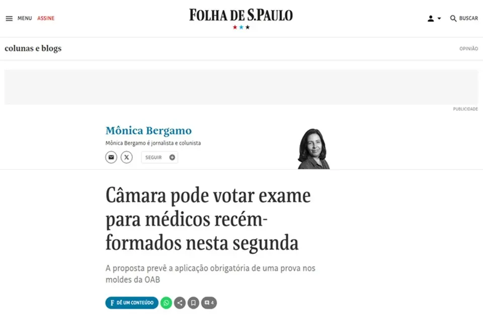 APM é destaque na Folha de S. Paulo sobre Exame de Proficiência