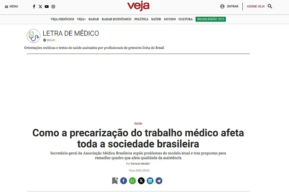 Artigo do diretor da APM e da AMB é publicado na Veja