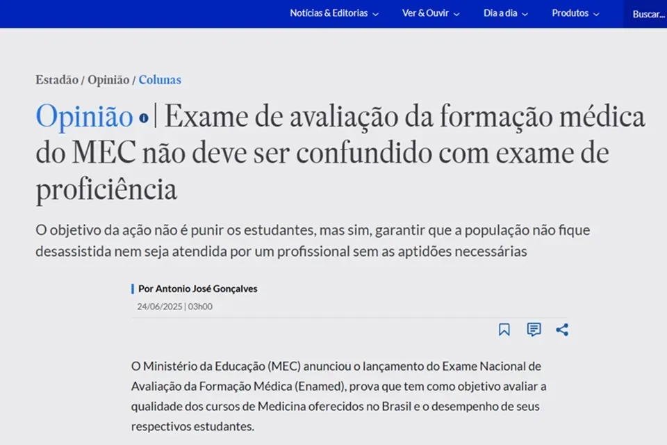 Artigo do presidente da APM é publicado no Estadão sobre novo exame do MEC