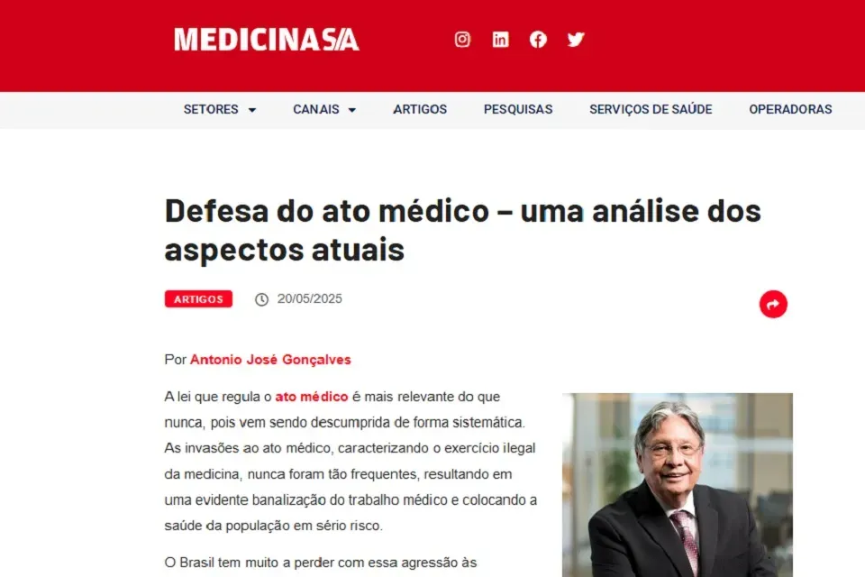 Artigo do presidente da APM sobre Ato Médico é publicado pela Medicina S/A
