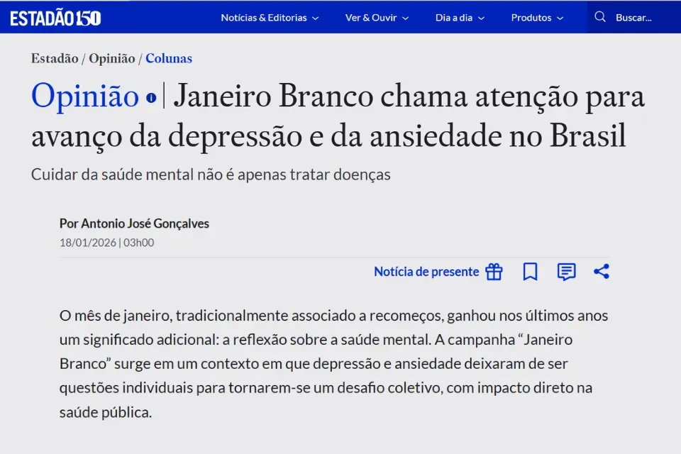 Artigo do presidente da APM sobre Janeiro Branco é destaque no Estadão