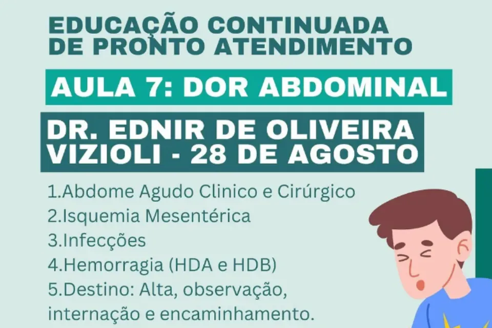 Assis: 7ª aula da série sobre Pronto Atendimento falará sobre Dor Abdominal