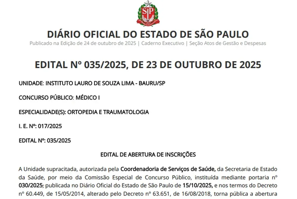 Bauru realiza concurso público com vagas para Ortopedia e Traumatologia