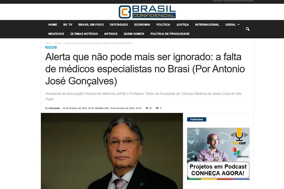 Brasil Confidencial publica artigo do presidente da APM sobre o aumento de médicos generalistas 