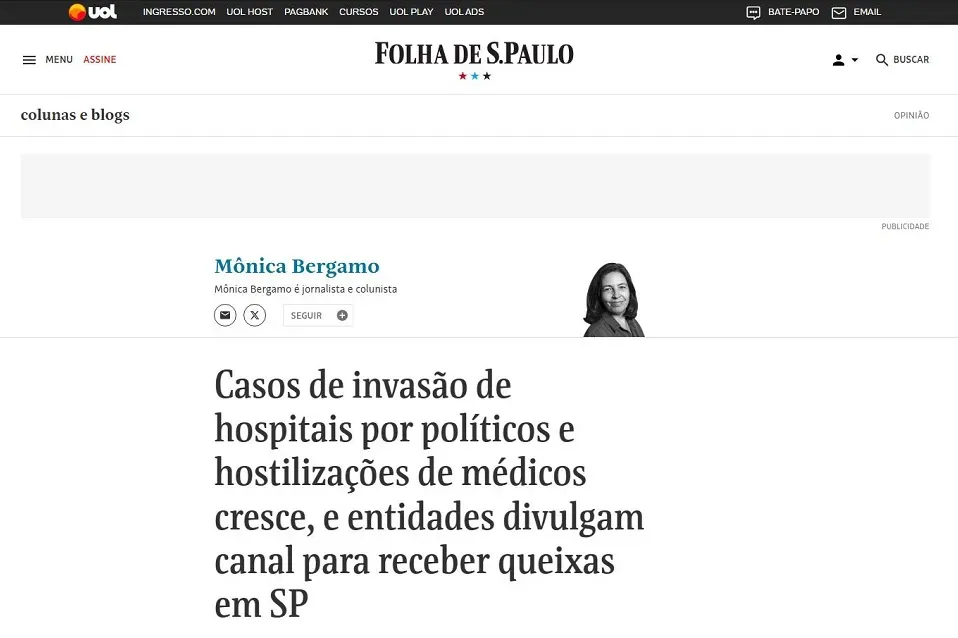 Colunista da Folha de S. Paulo destaca canal da APM para denúncias de invasões por políticos