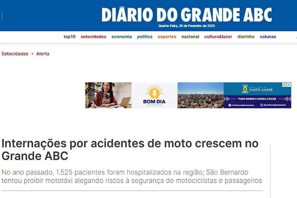 Diário do Grande ABC divulga nota da APM sobre mototáxis