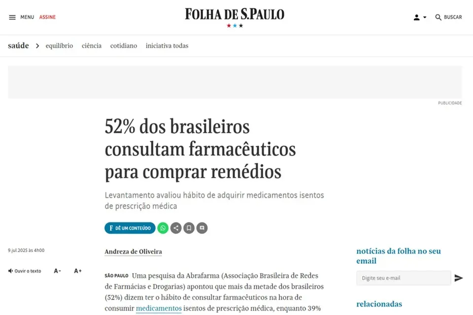 Folha de S. Paulo divulga posicionamento da APM sobre automedicação
