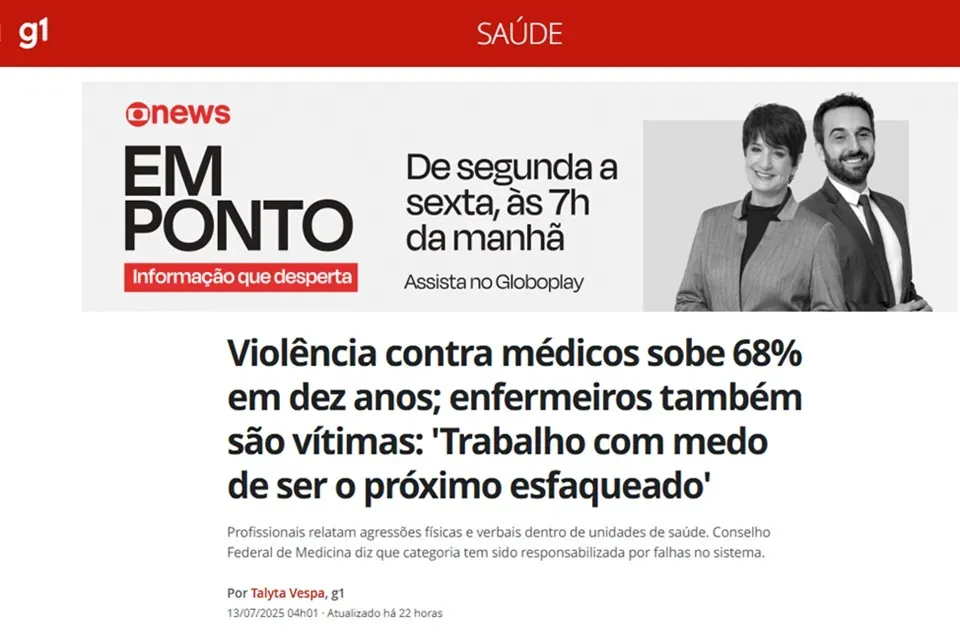 G1 divulga preocupação da APM sobre aumento da violência contra médicos
