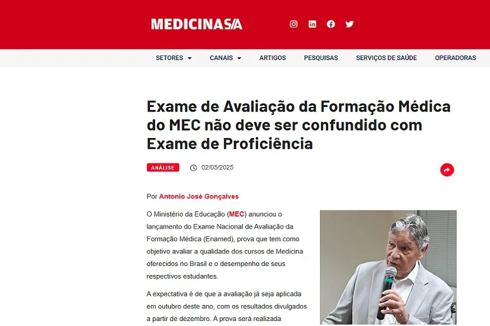 Medicina S/A publica artigo do presidente da APM sobre novo exame do MEC