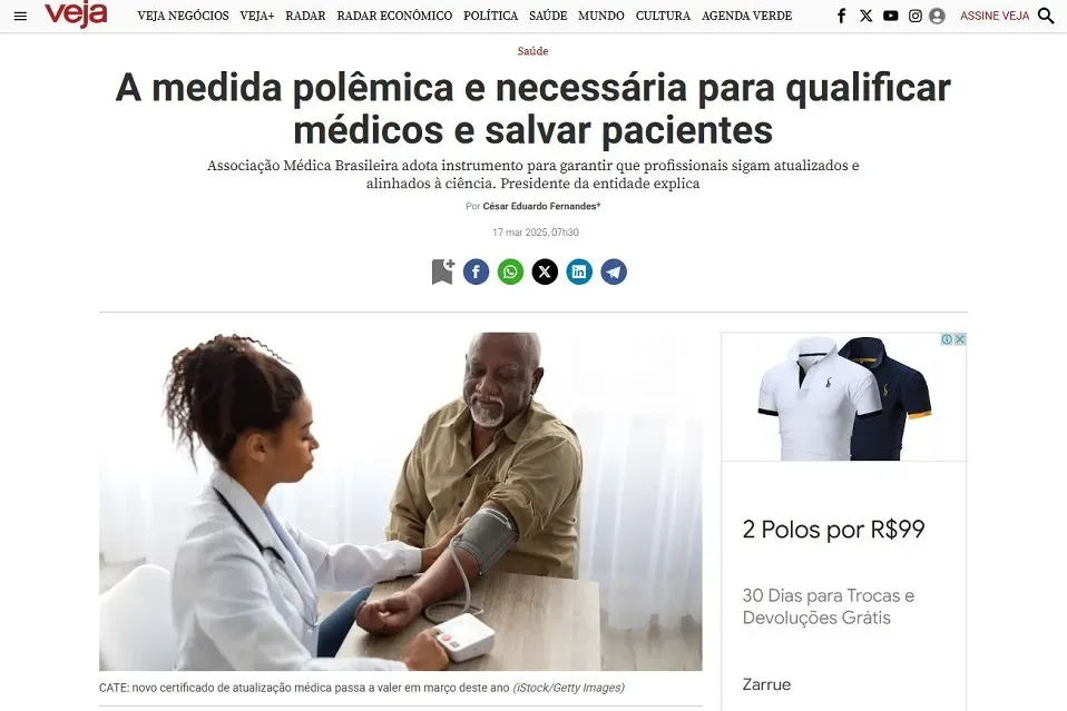 Veja publica artigo do presidente da AMB sobre o CATE